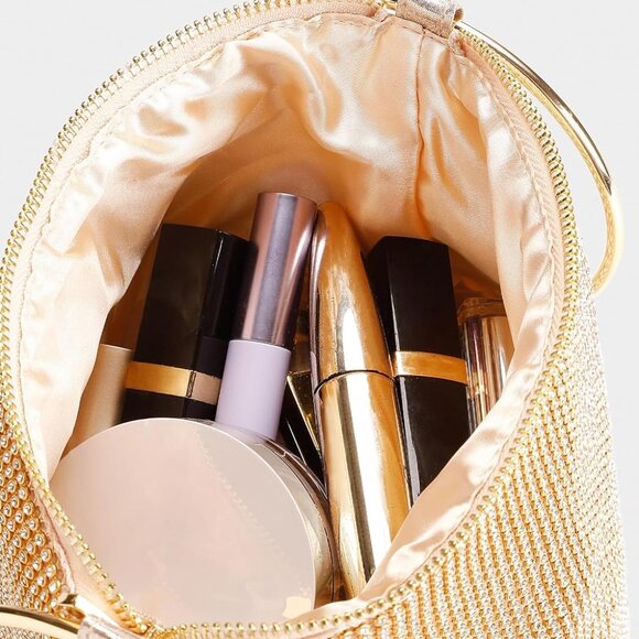 Women's Rhinestone Clutch Purse Satin Sparkly Glitter Evening Bag for Party - Picture 4 of 7